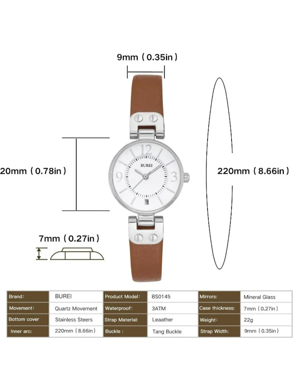 Women's Gold Brown Blue Elegant Dial with Leather Strap Minimalist Wrist Watch